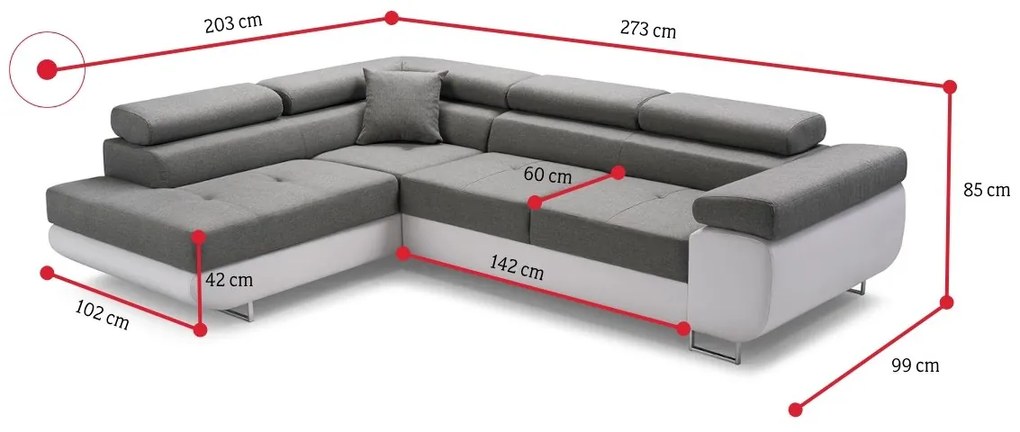 ALFA sarok kanapéágy, 273x70/85x203, sioux 1115/lux 23, bal sarok