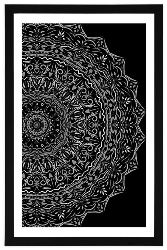 Poszter paszportuval Mandala vintage stílusban fekete fehérben