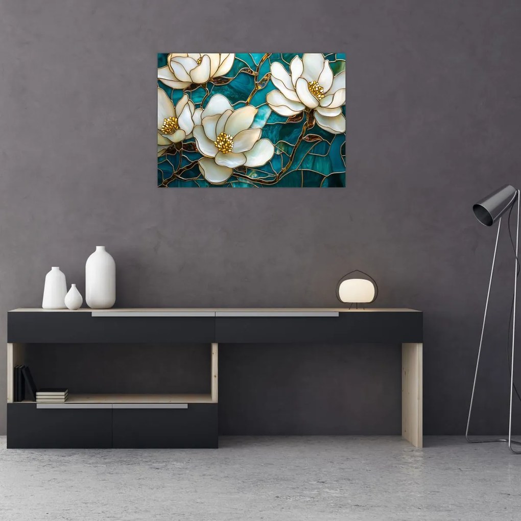Üveg kép - Ólomüveg magnóliával (70x50 cm)