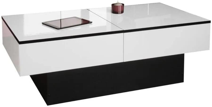 Berlioz Amelie széthúzható dohányzóasztal tárolóval,magasfényű fehér – fekete, B. kategória