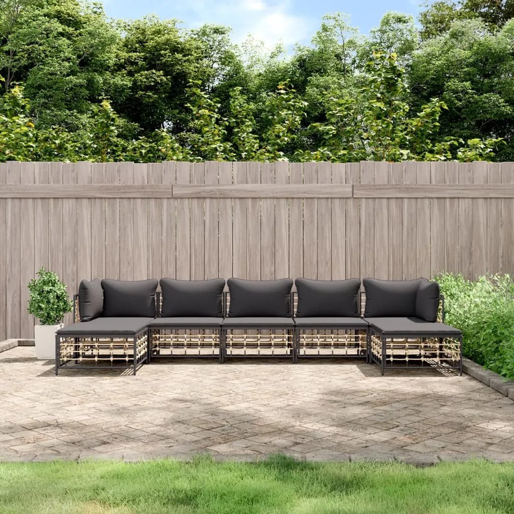 7 részes antracitszürke polyrattan kerti ülőgarnitúra párnákkal