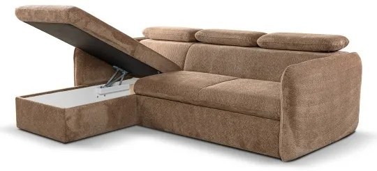 Bejárható sarokkanapé L-alakban, tárolóval, BEJA bézs, balos