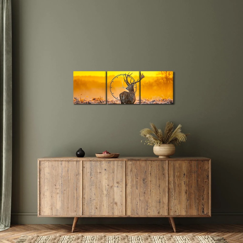 Kép - Szarvas napfelkeltekor (órával) (90x30 cm)