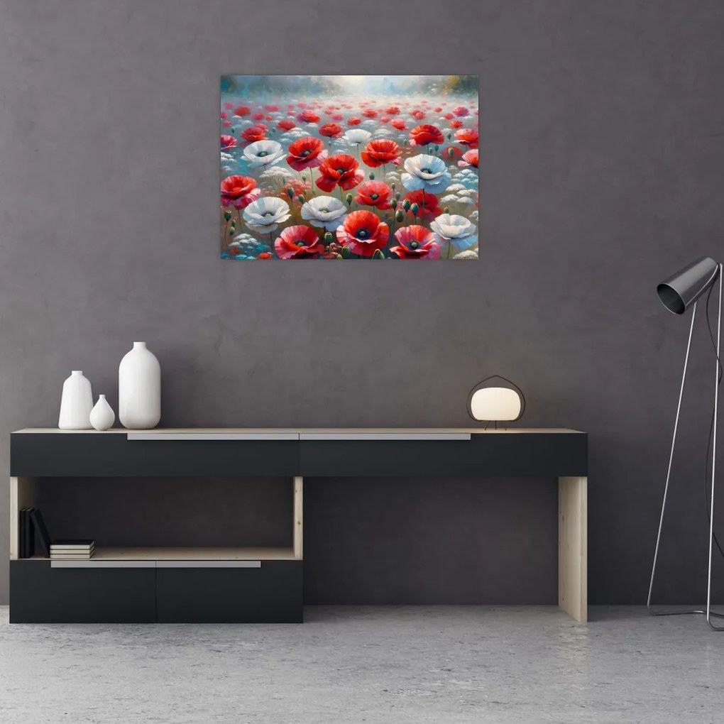 Üveg kép - Pipacsmező (70x50 cm)