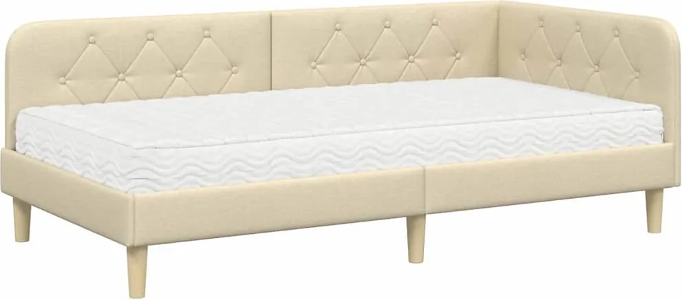 vidaXL Sarokágy keret matracmal fejtámlával Krém 90 x 200 cm szövet