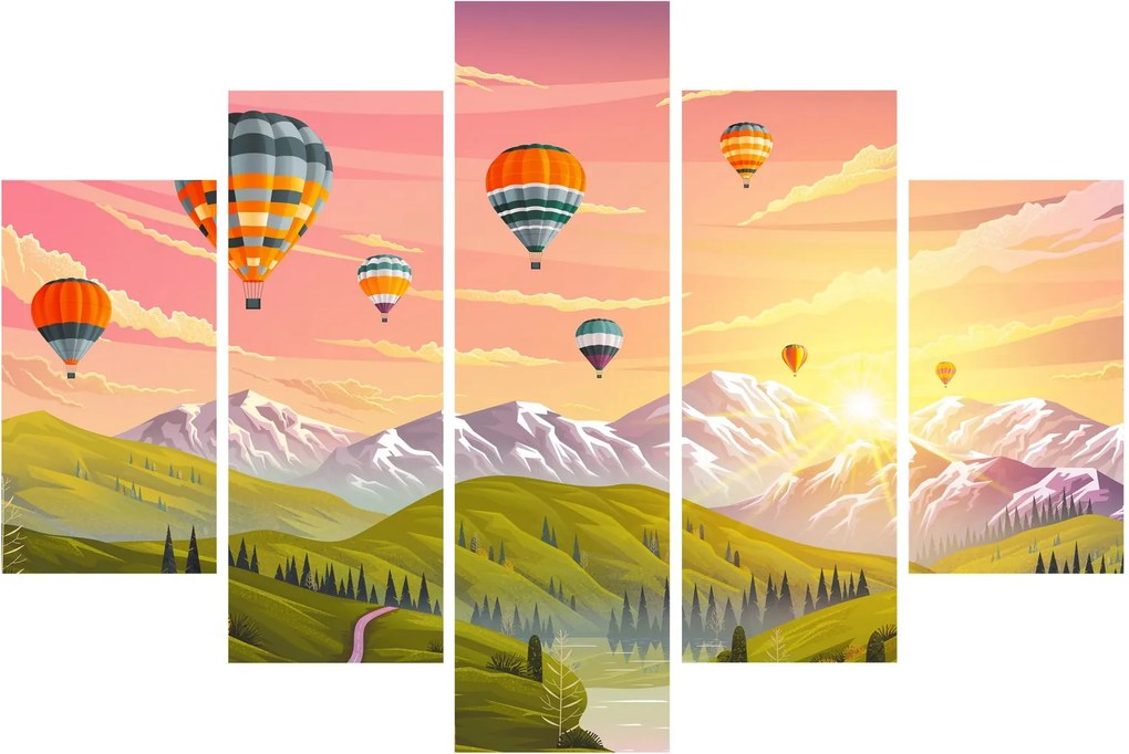 Léggömbök képe a táj felett (150x105 cm)