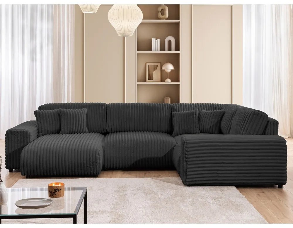 Sötétszürke kordbársony sarokkanapé (jobb oldali-U alakú) Justin – Ropez