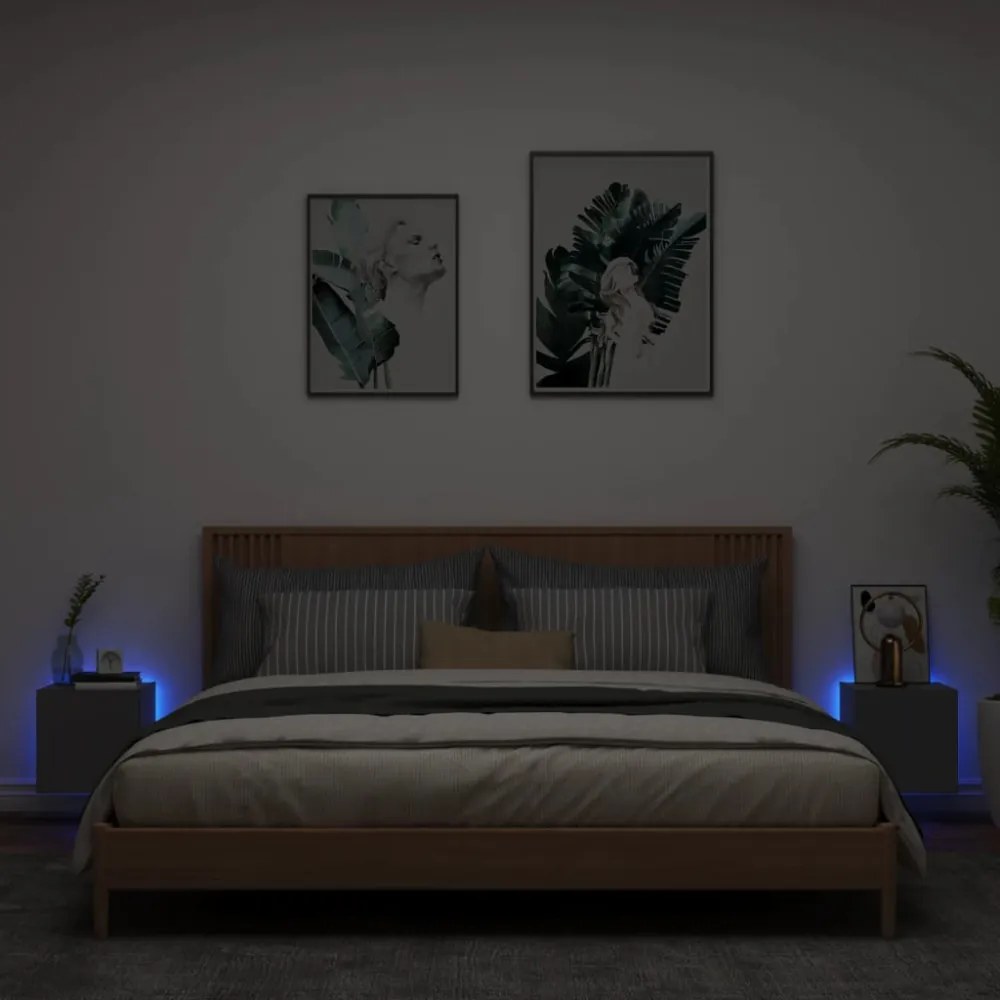 2 db fekete fali TV-szekrény LED-világítással 30,5x35x30 cm