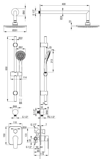 Deante NAC_09GA - ALPINIA zuhanyszett falba süllyesztett csapteleppel, fényes króm