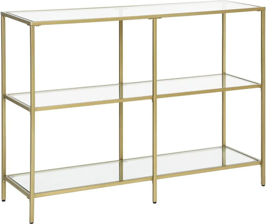Konzolasztal polcokkal edzett üveglappal, arany 100x30x73cm