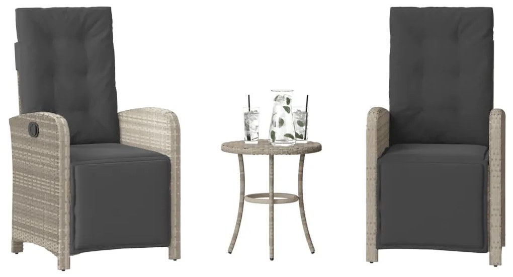 vidaXL 3 részes világosszürke polyrattan bisztrógarnitúra párnákkal