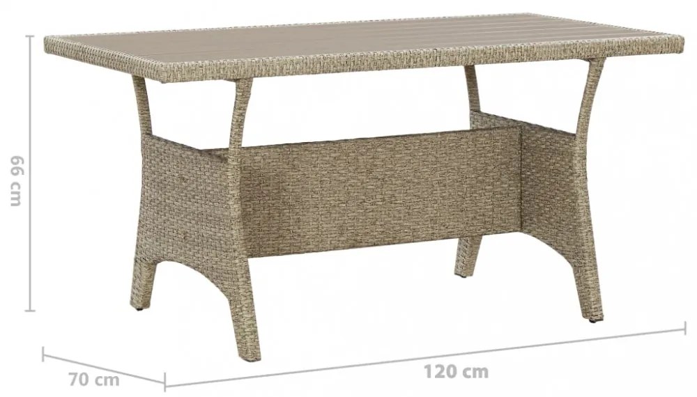 szürke polyrattan kerti asztal 120 x 70 x 66 cm