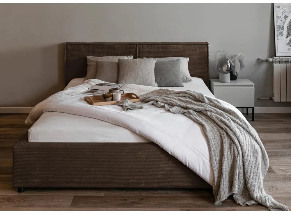Franciaágy 140 cm Fatime (ágyráccsal) (tárolóhellyel) (sötétbarna + fekete). Akció -15%. 1099185