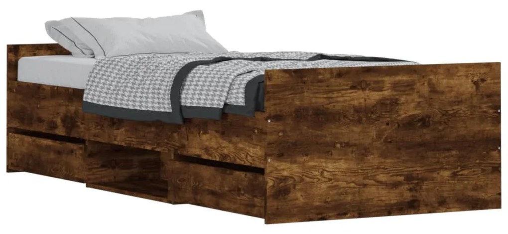 füstös tölgy színű ágykeret fej- és lábtámlával 90 x 200 cm