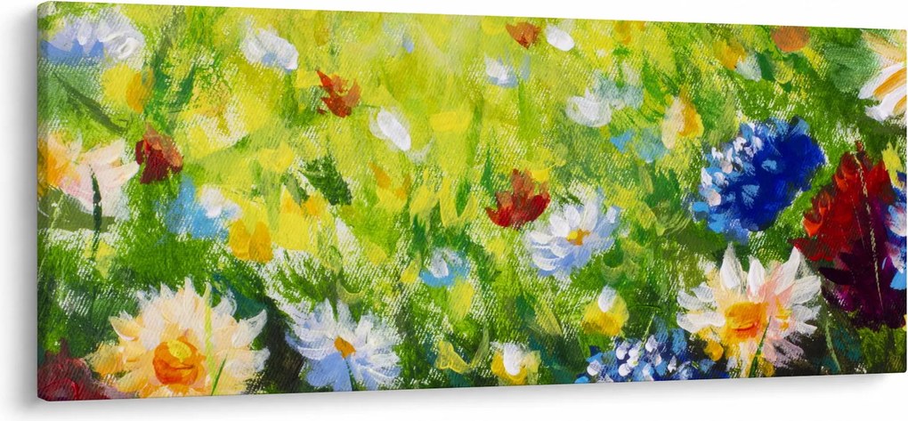 Virágzó rét képe, olajfestmény (120x50 cm)