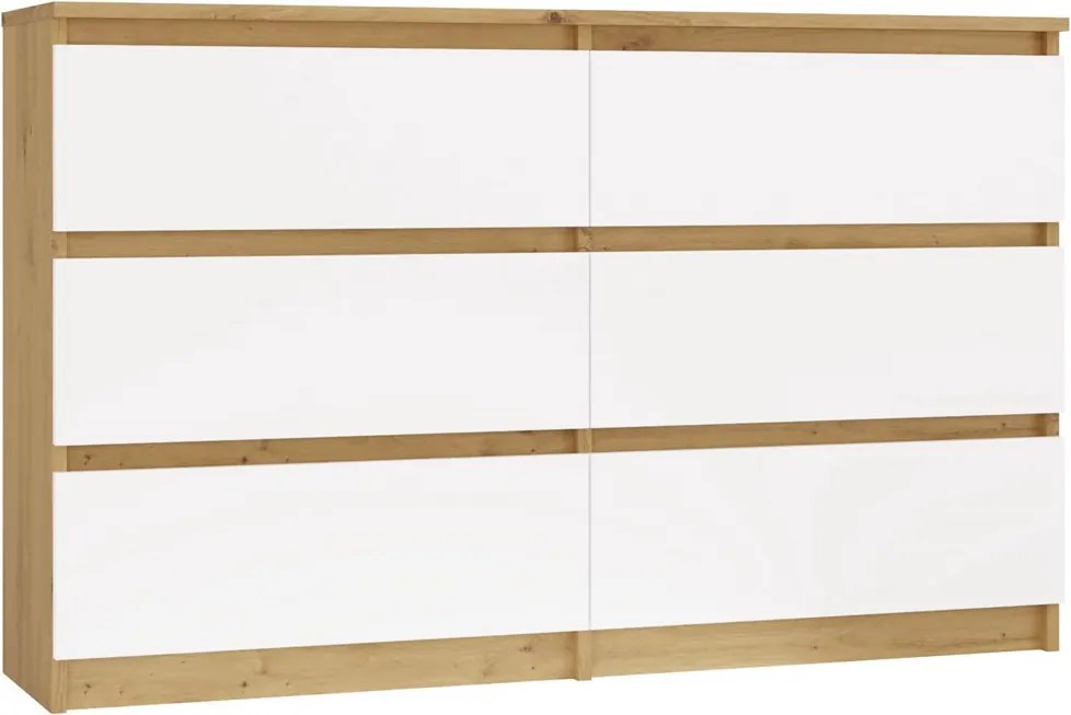 M6 120 fiókos szekrény, 120x75x30 cm, tölgy-fehér