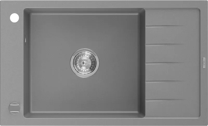 Mexen Elias gránit egymedencés mosogató lefolyóval, 795 x 480 mm, szürke, krómozott szifon - 6511791005-71