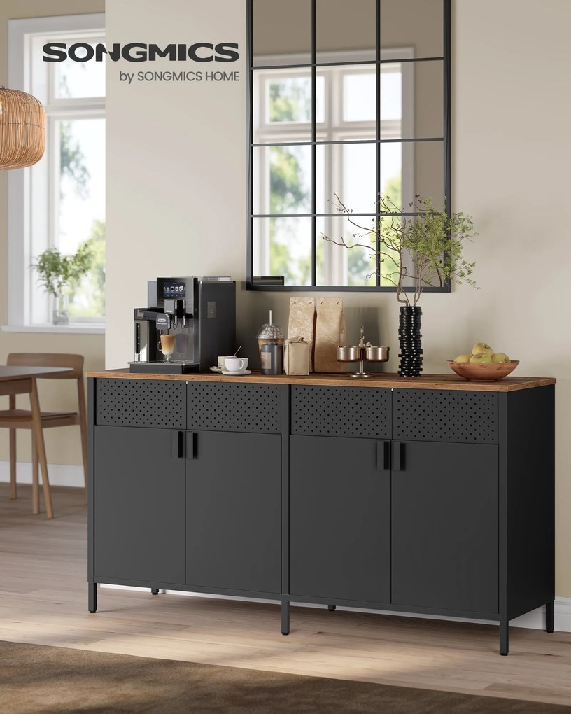 Fém tárolószekrény, 4 ajtós, mágneses záródás, rusztikus barna-fekete