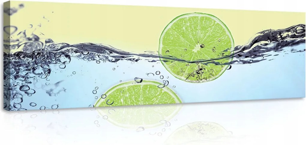 Vászonkép 145x45 Frissesség Lime Víz Cseppek Citrus Hűtés Energia Nyár Konyha