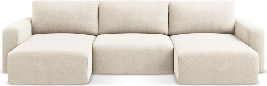 Krémszínű zsenília kinyitható-tárolóhelyes sarokkanapé (U alakú) Kona – Makamii