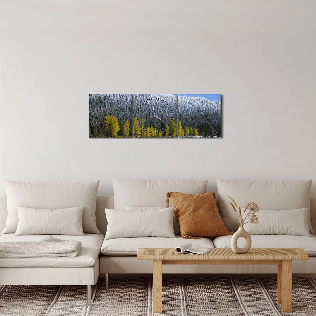 Kép - havas hegyek télen (órával) (90x30 cm)