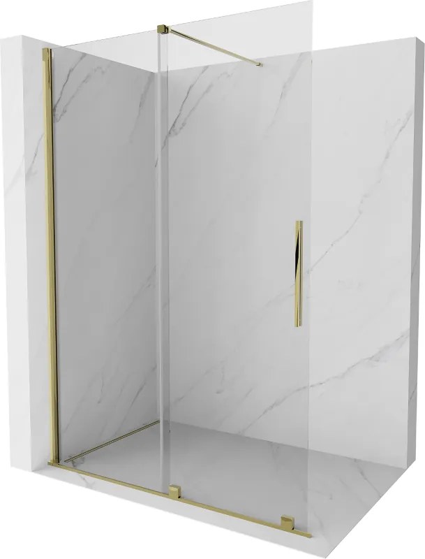 Mexen Velar, nyílásba tolóajtó Walk-In 140 cm, 8 mm átlátszó üveg, arany fényes, 871-140-000-03-50