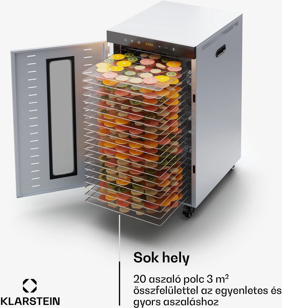 Klarstein MasterJerky 300 szárító, 2 000 W, 30 - 90 °C, 24 órás időzítő, rozsdamentes acél