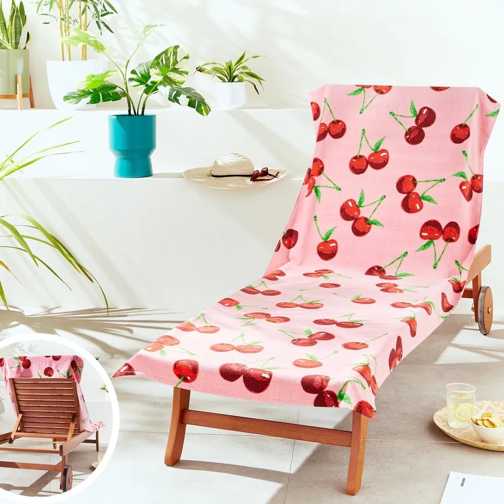 Rózsaszín pamut strandtörölköző 78x200 cm Cherries – Catherine Lansfield