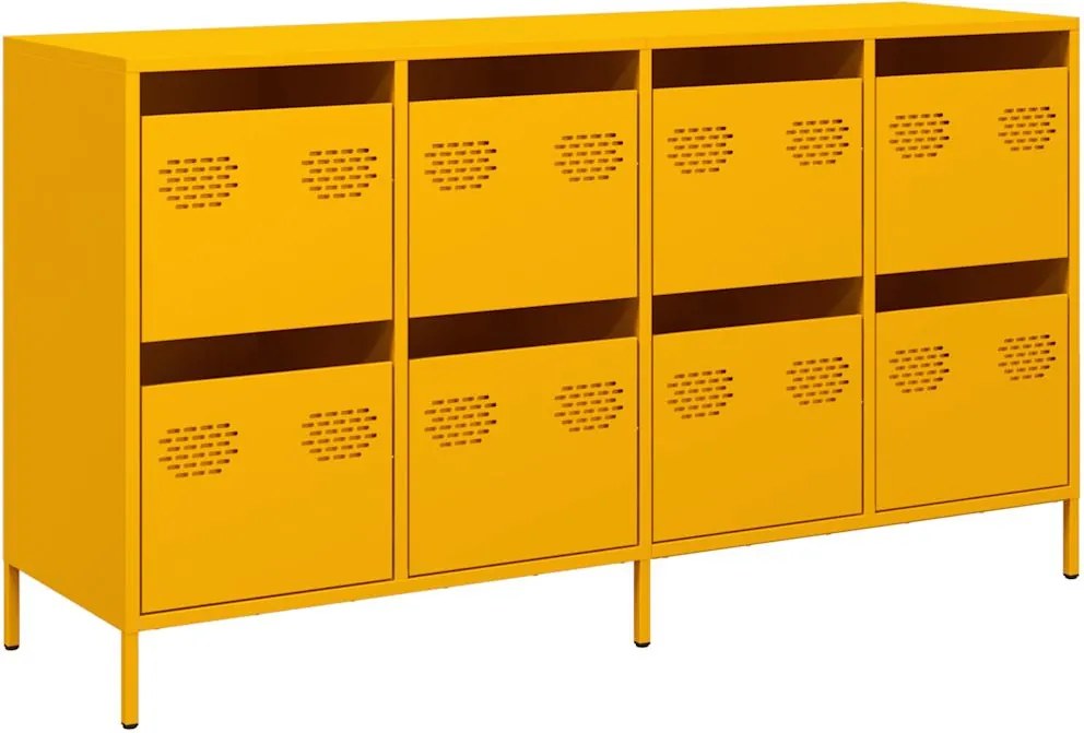 vidaXL mustársárga hidegen hengerelt acél tálalószekrény 135x39x73,5cm