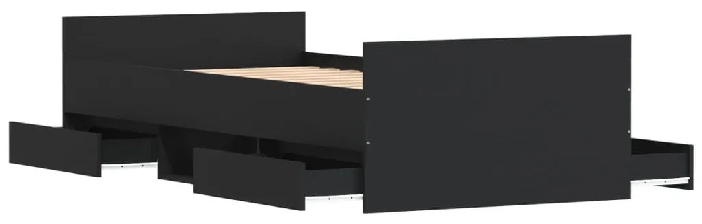 fekete ágykeret fej- és lábtámlával 90 x 190 cm