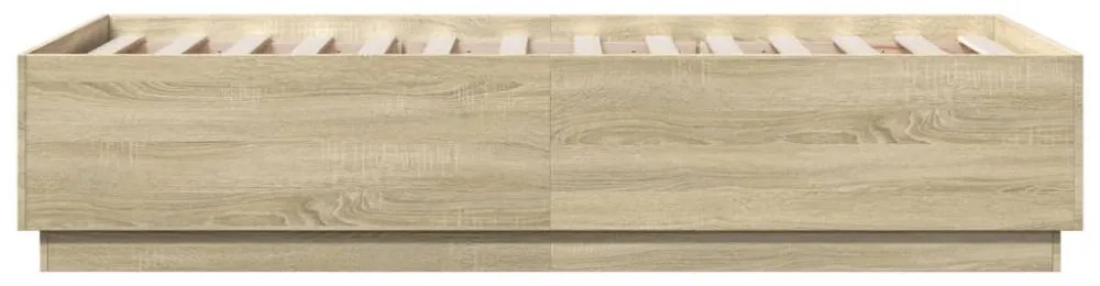 sonoma tölgy színű szerelt fa ágykeret LED-del 75x190 cm