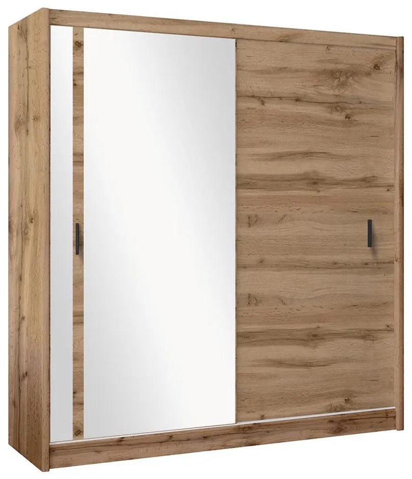 SABRINA gardróbszekrény tükörrel, 203x215 cm, woltan tölgy