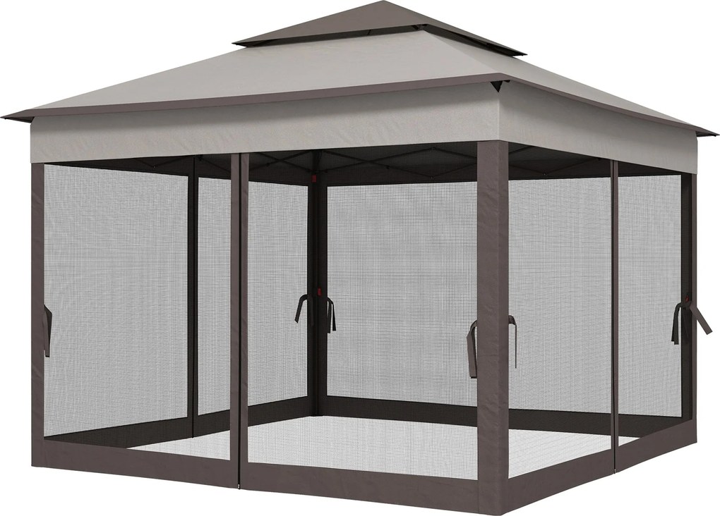 Outsunny Összecsukható Pavilon Kerttábor B oldalfalakkal, Napernyő Kert Pavilon hordtáskával, Világosszürke 3.25 x 3.25 x 2.7 m | Aosom
