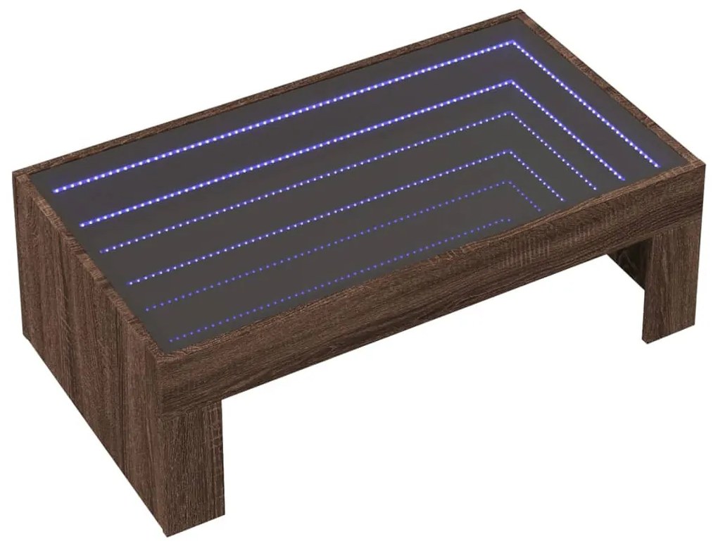 Barna tölgy végtelen hatású LED-es dohányzóasztal 90x50x30 cm