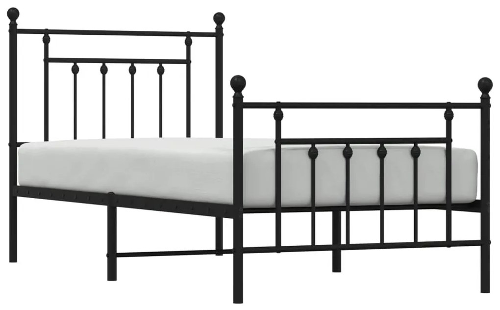 fekete fém ágykeret fej- és lábtámlával 90 x 200 cm