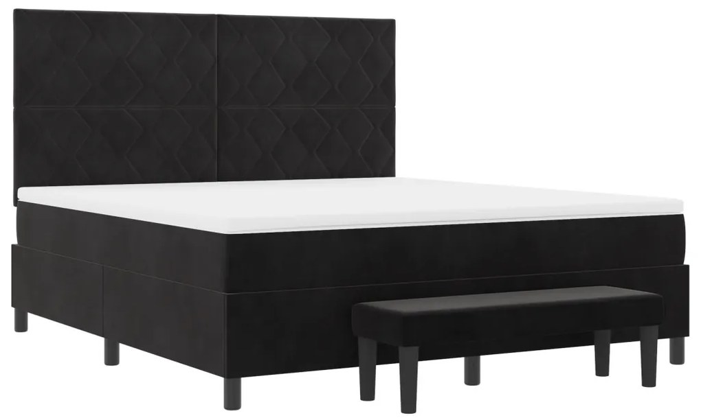 Boxspring Ágy Matrac és Pad Fekete 180x200 cm Velúr