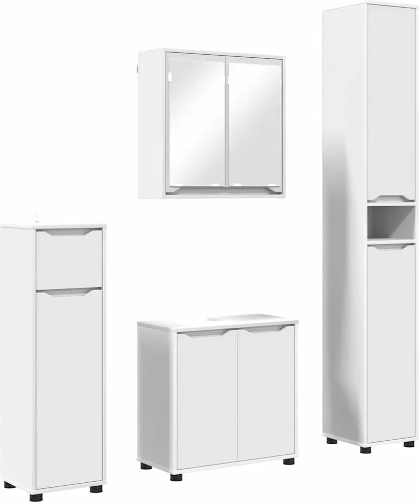 vidaXL Fürdőszoba bútor szett fiókkal polcokkal 4 pcs Fehér Faanyag