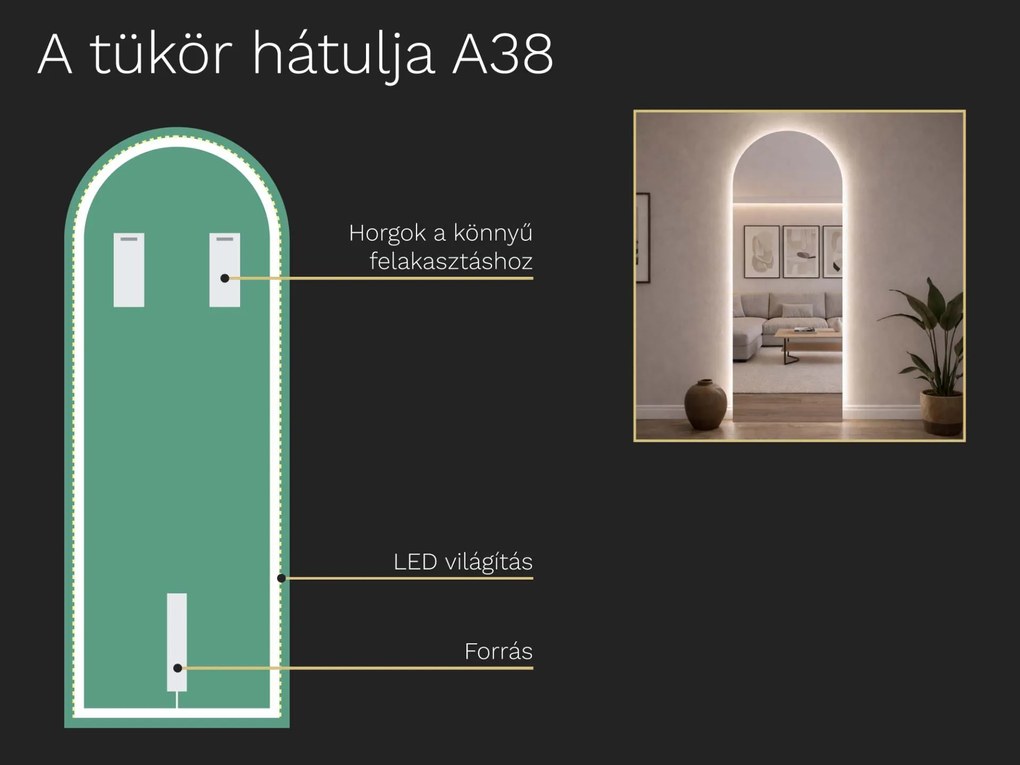 Atipikus tükör LED világítással A38 68×180