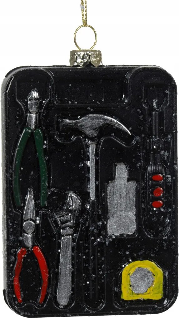 Karácsonyfa gömb Szerszámok Fúrógép Mérőfűrész Karácsonyfa doboz 11cm