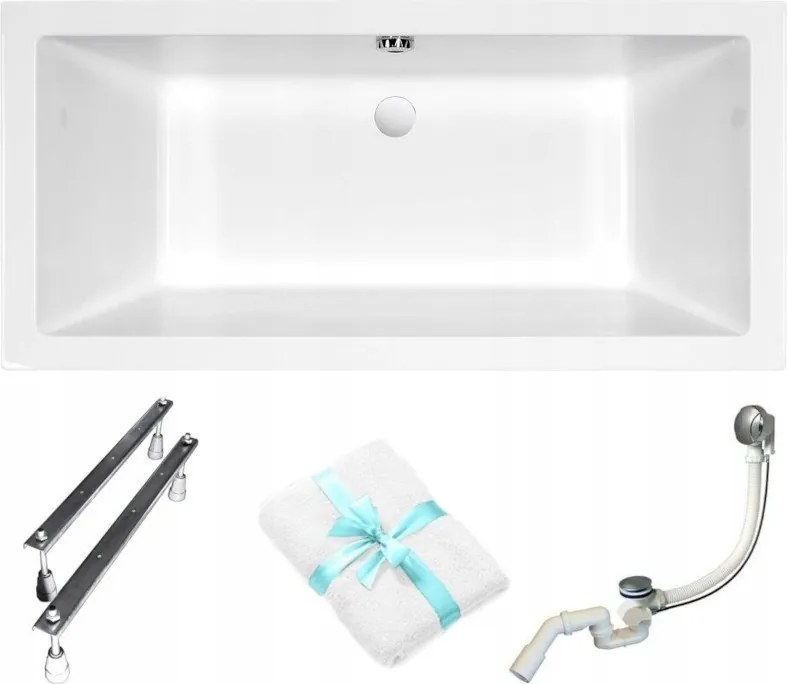 Téglalap alakú akril kád Cersanit Intro 160x75 lábszifon törölköző