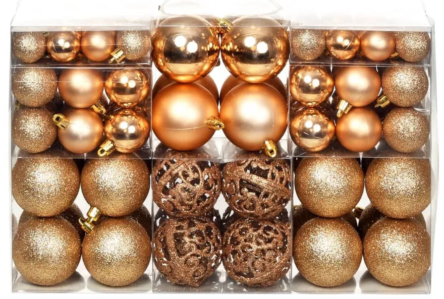 100 db-os rózsaszín/aranyszínű karácsonyi gömb készlet 3/4/6 cm