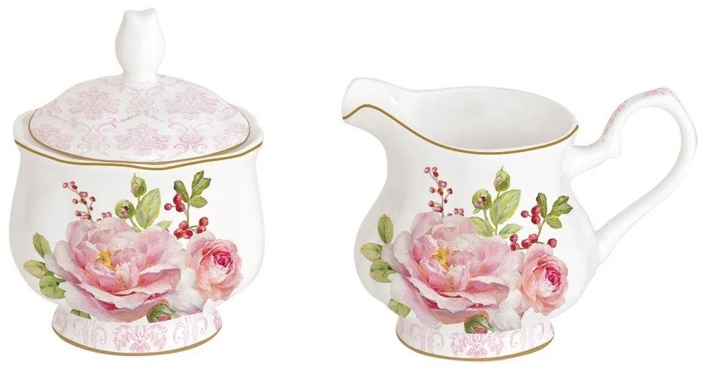Porcelán tej/citromkiöntő-cukortartó szett - Floral Damask