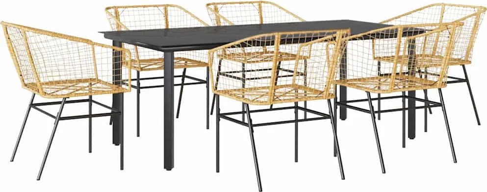 vidaXL 7 észes barna polyrattan üveg kerti étkezőgarnitúra