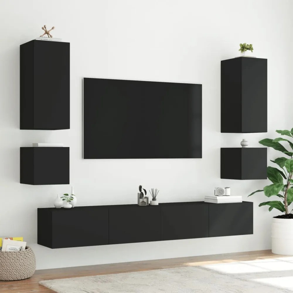 fekete fali TV-szekrény LED-világítással 100 x 35 x 31 cm