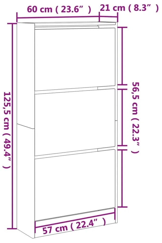fekete szerelt fa cipőszekrény 60 x 21 x 125,5 cm