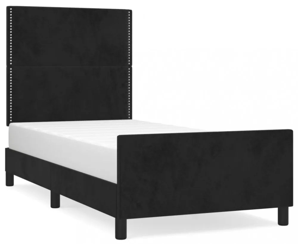 fekete bársony ágykeret fejtámlával 80 x 200 cm