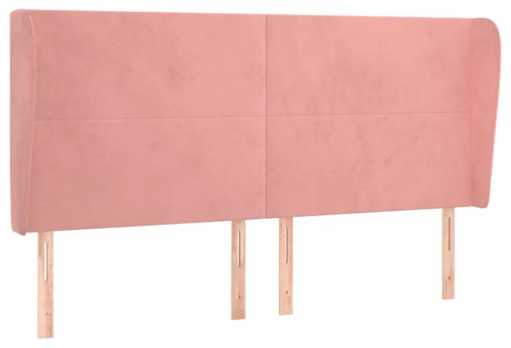 rózsaszín bársony fejtámla szárnyakkal 203x23x118/128 cm