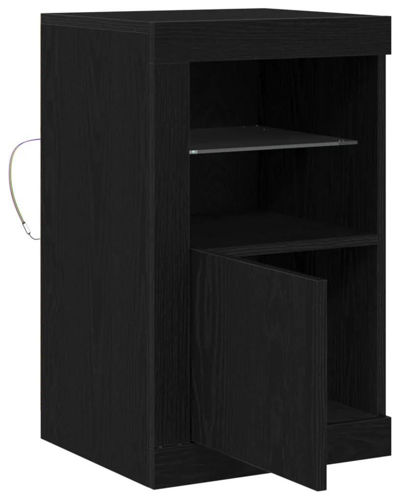 LED világítással ellátott oldalszekrények 2 db Fekete tölgy 41x37x67 cm