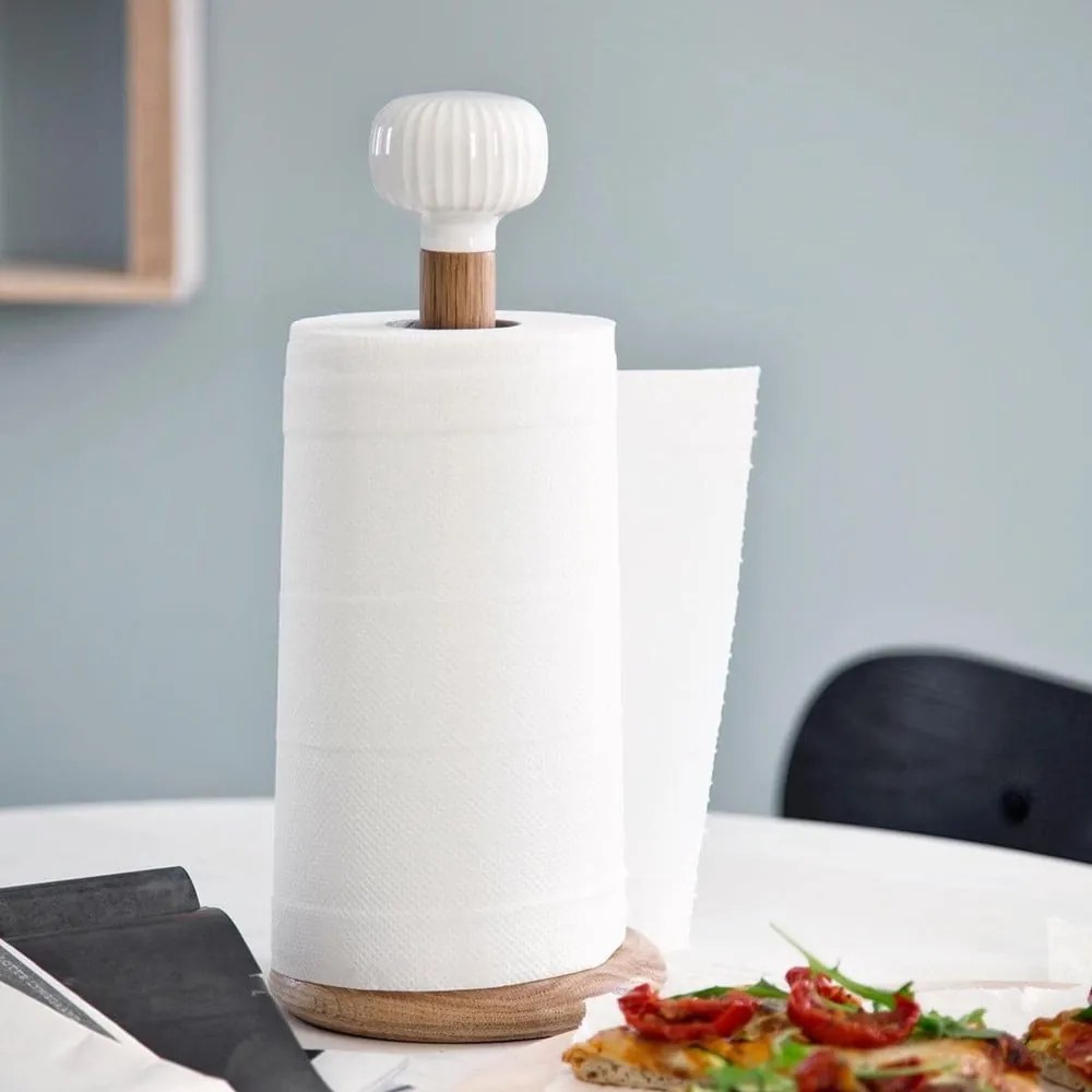 Hammershoi tölgyfa konyhai papírtörlő tartó fehér porcelán részletekkel - Kähler Design
