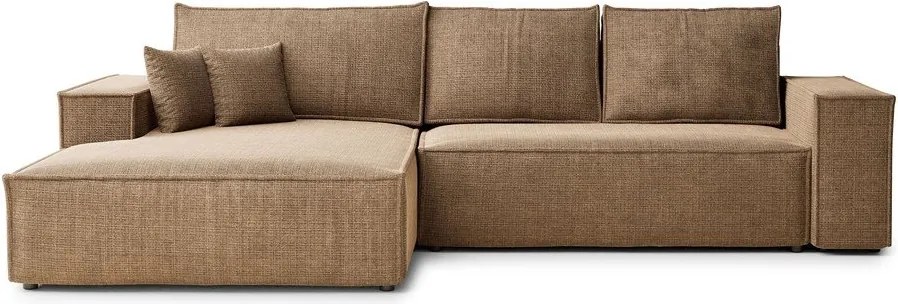 Világosbarna zsenília kinyitható-tárolóhelyes sarokkanapé (bal oldali-heverő résszel) Maze – Maison de Rêve